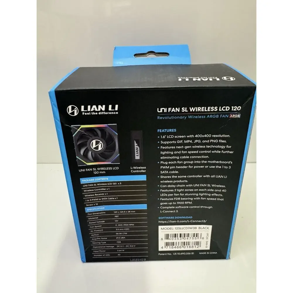 Lian Li UNI FAN SL Wireless LCD 120 ARGB 3-Pack Black NEW w/ Controller